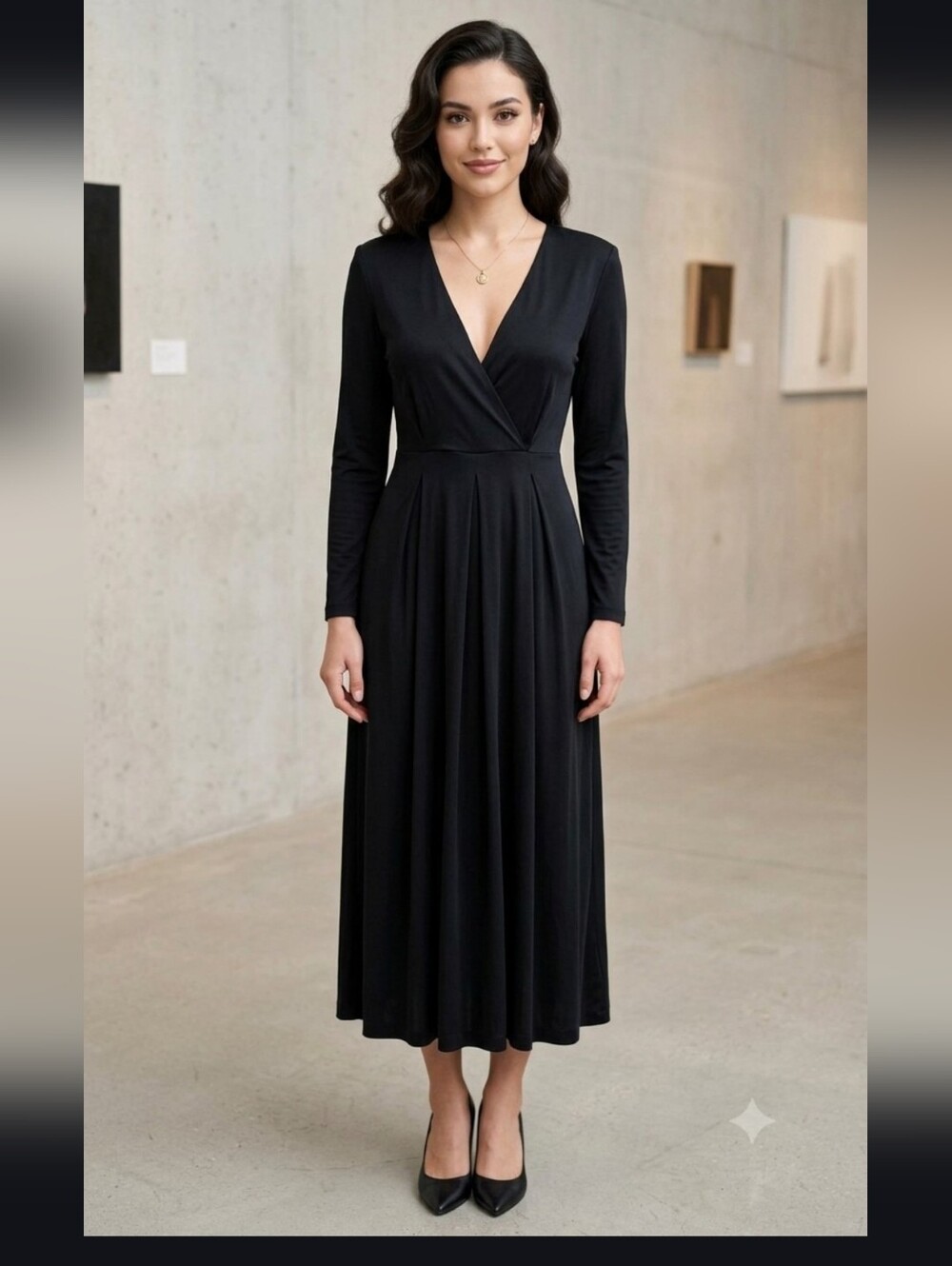 Vintage Max Mara Womens Black Faux Wrap V-Neck Silk Blend Dress IT 42 US 6